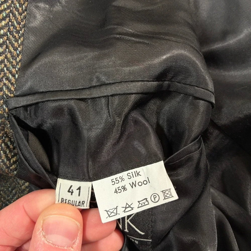 Jos A‎ Bank Silk Wool Blazer 42R Green Herringbone Sport Coat (Tag 41)